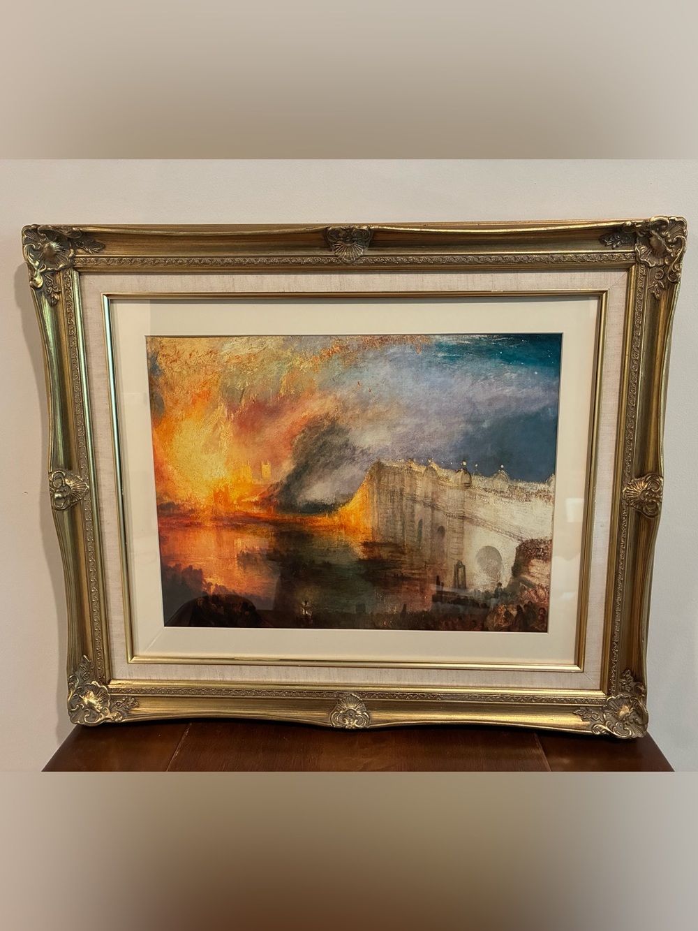 Large Framed Turner Landscape 25x21 Burning of Houses of Lords & Commons Art